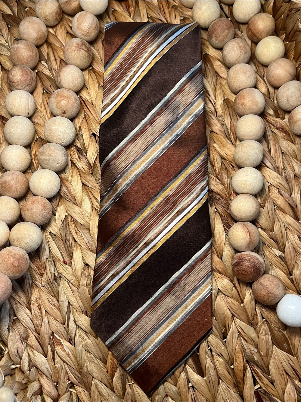 Andrew Fezza Brown and Gold Striped Silk Tie